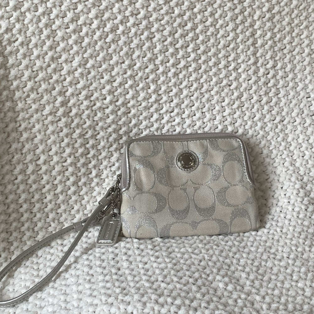 Coach Silver and Cream Wristlet